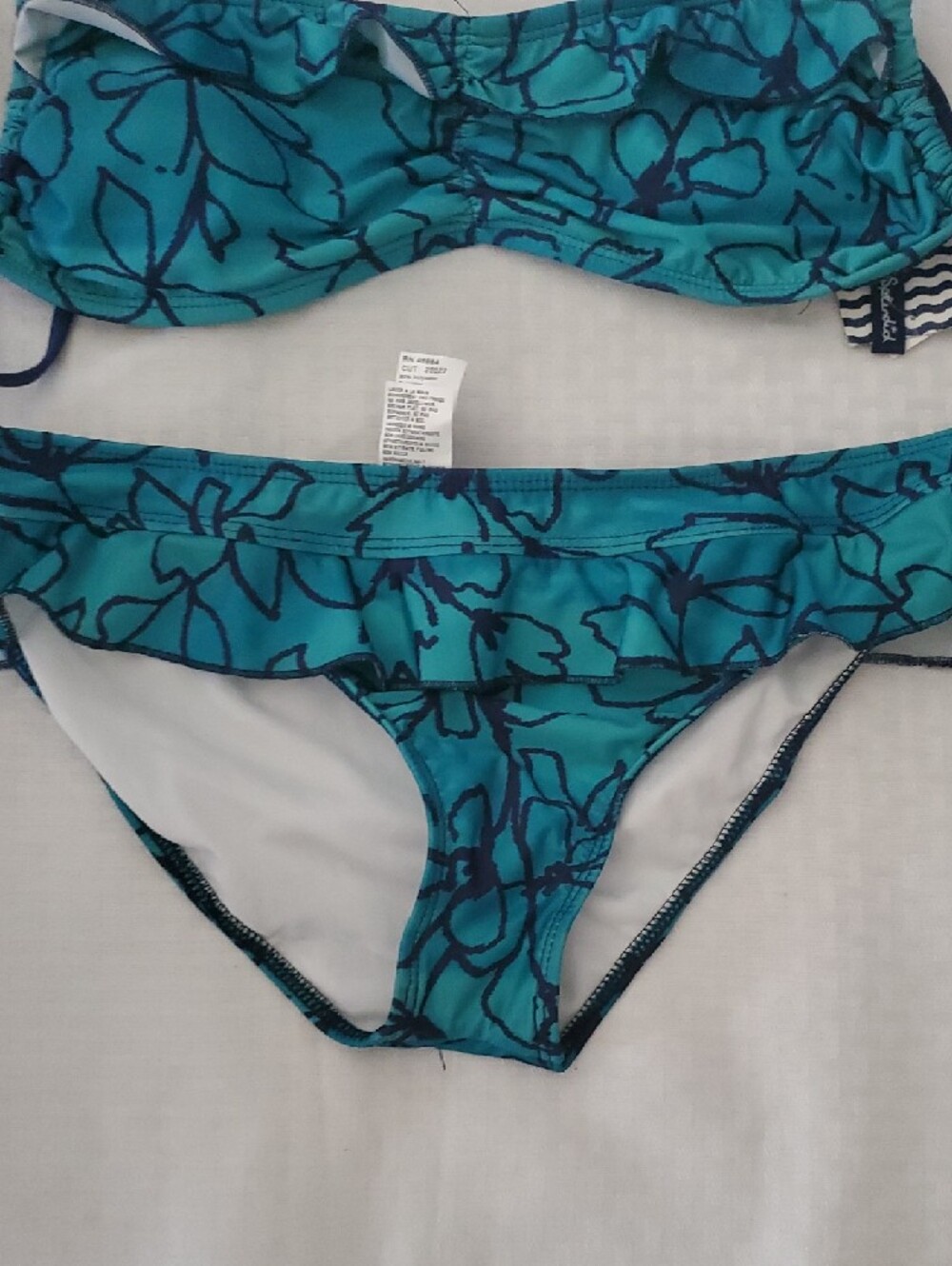 Nwt Splendid Teal Floral Bandeau Bikini with Navy Straps Size M - Picture 3 of 11